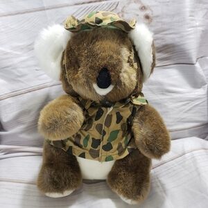 Vintage America Wego Brown Koala Bear 12" Plush Stuffed Animal Camo Vest Hat